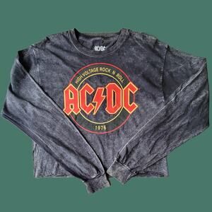 Cropped Long-Sleeved Mineral Wash AC/DC T-Shirt Size M